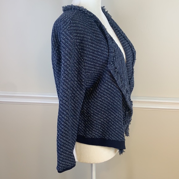 LOFT 3/4 Sleeves Fringe Knit Navy Open Jacket M - Picture 7 of 13